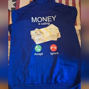 Blue Hoodie with Money Graphic